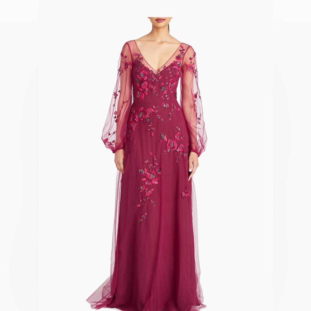 Theia Adora Embroidered Tulle Gown, Color: Fig, Size:14